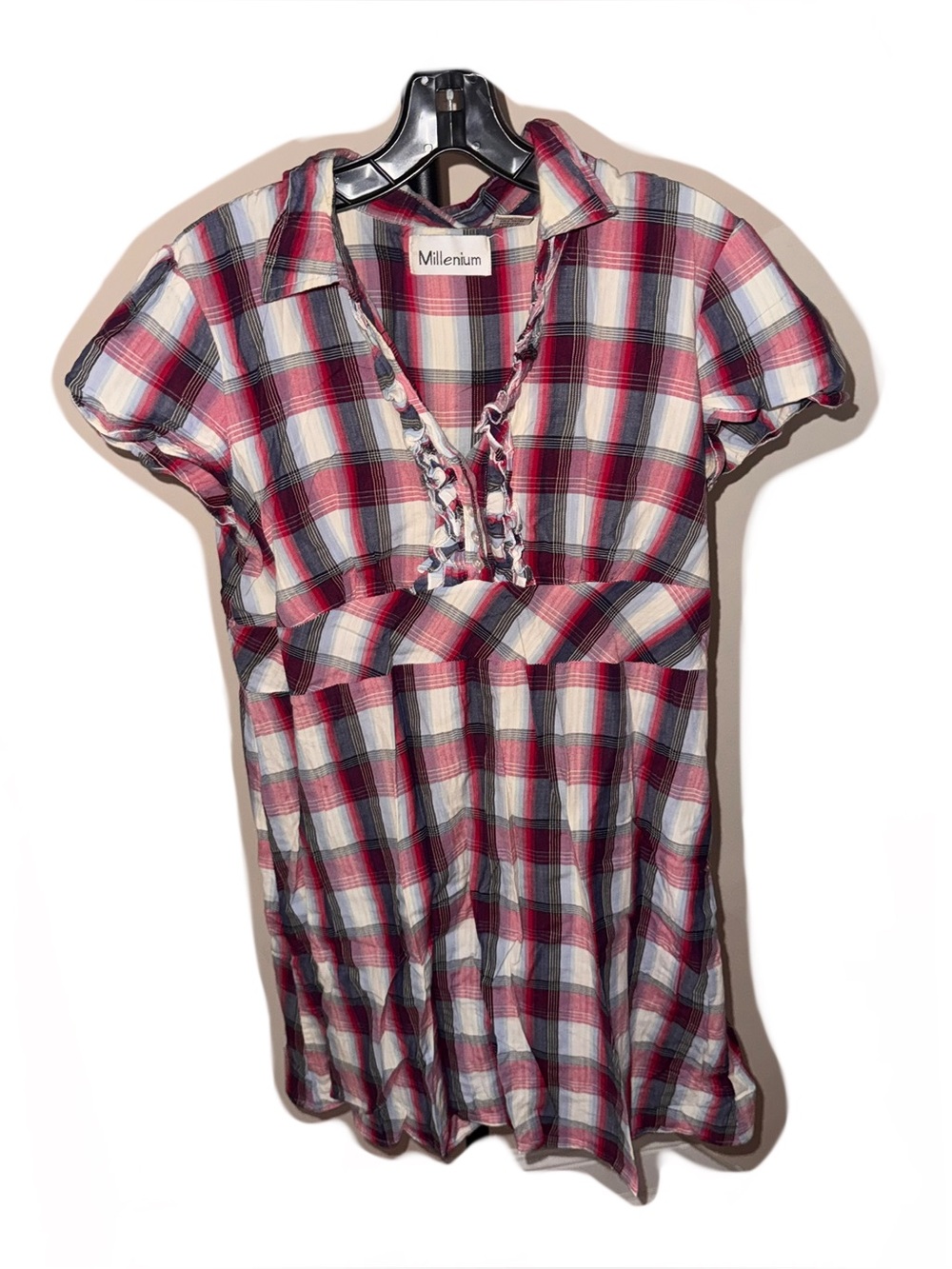 Millenium Vintage Red Plaid Short-Sleeve Blouse